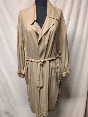Zara Beige Long-Sleeve Tie-Waist Wrap Coat